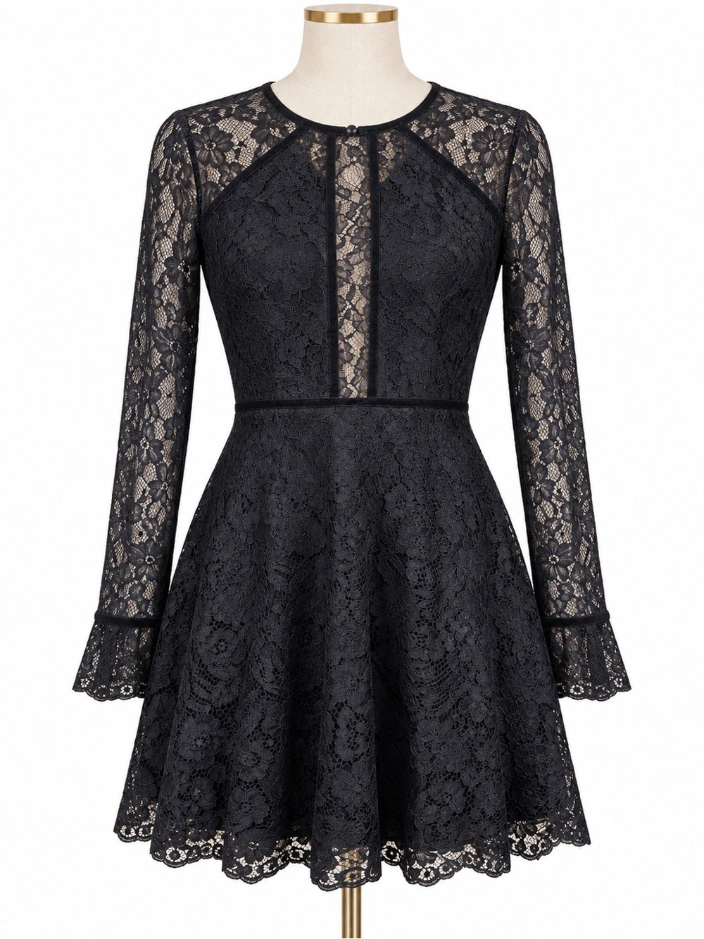 NSR Black Lace Long-Sleeve Fit-and-Flare Dress